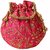 Milans Creation Embroidered Silk Potli Bag Pearl Handle with Drawstring Closure  pink colour