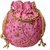 Milans Creation Embroidered Silk Potli Bag Pearl Handle with Drawstring Closure  baby pink