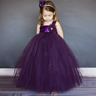 S Art Fashion Net Silk With Lace Work Baby Girls Frock Dress Gown Purple
