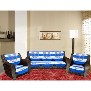 Kuber Industries Sofa Cover Heavy Cloth Net 5 Seater Set 10 Pieces Sky Blue White Exclusive Print