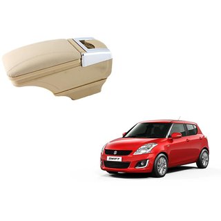 Stylish Beige Arm Rest Console For Maruti Suzuki Swift - Arm Rest in Chrome Design with Ashtray, Cup Holder And Storage