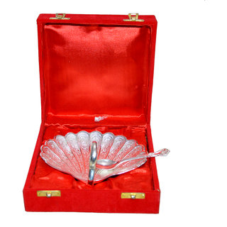 Silver Plated Swan Shaped Brass Spoon Set Of 2 Pcs With Box Packing