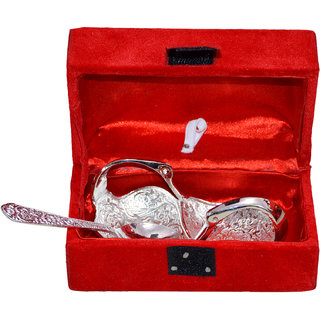 Silver Plated Twin Swan Shaped Bowl With Spoon Set Of 2 Pcs