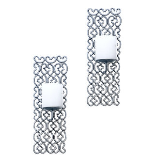 Wall Sconce Candle Holder In Silver Finish-Set Of 2