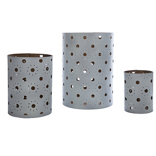 Sutra Decor White Hurricane Pillar Candle Holder/Tea Light Candle Holder- Set Of 3