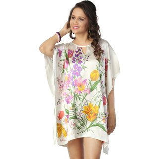 Love From India - Off White Floral Print Poncho