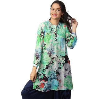Love From India Green Floral Print Tunic _buy One Tunic Get One Scraf Free