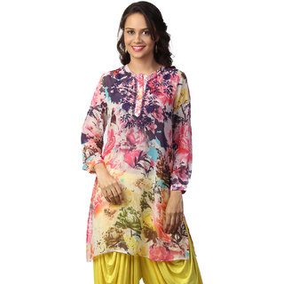 Love From India Pink Floral Print Tunic _buy One Tunic Get One Scraf Free