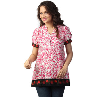 Love From India Pink Tunic With Folkloric Print_buy One Tunic Get One Scraf Free
