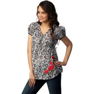 LOVE FROM INDIA BLACK FLORAL PRINTED TUNIC _buy One Tunic Get One Scraf Free
