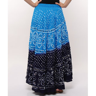Shoppingtara Bandhej Hand Work Stylish Cotton Skirt (Blue)