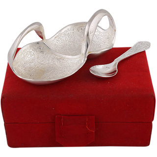 Hand-e-Crafts Silver Plated Brass Swan Shaped Mouth Freshner Bowl With Spoon