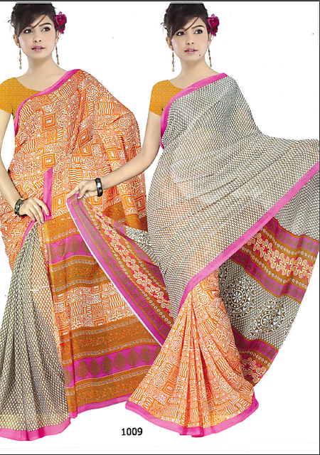 Grey saree with black and red double side border - Sri Kumaran Stores