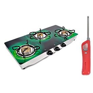 Jindal O-Series Three Burner Gas Stove/Cook Top And Gas Lighter Combo