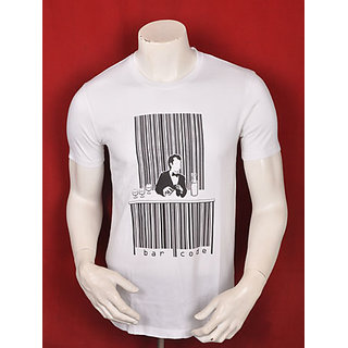BAR CODE MEN ROUND NECK WHITE PRINTED T-SHIRT