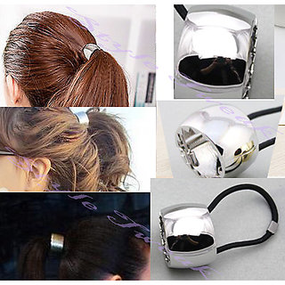 Hair Cuff Ponytail Holder Rubber Band - Silver Prices in 