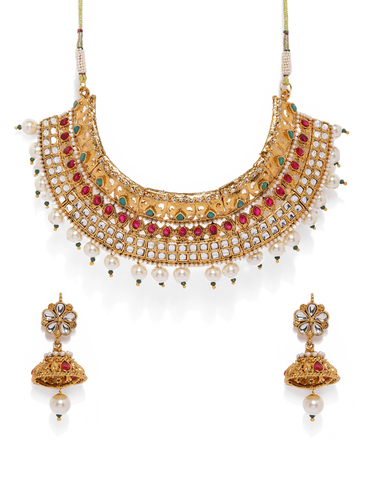 Buy Traditional Gold Tone Bridal Choker Necklace Set For Women-Zpfk8723