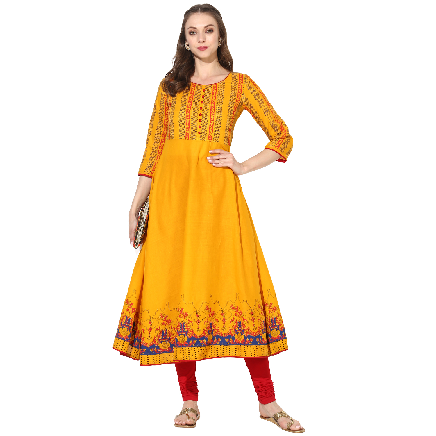 Buy Varkha Fashion Yellow Block Print A line Kurta Online @ ₹630 from ...