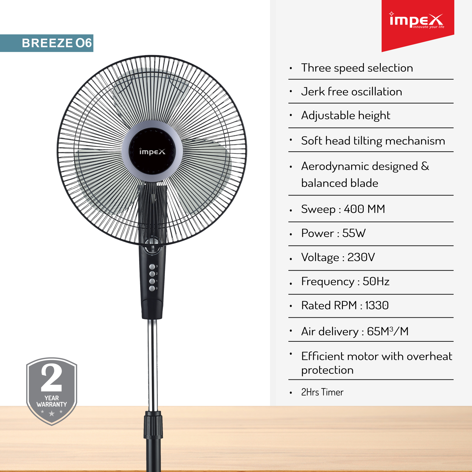 Buy Impex BREEZE O6 3 Blade Pedestal Fan (Black) Online ₹3650 from