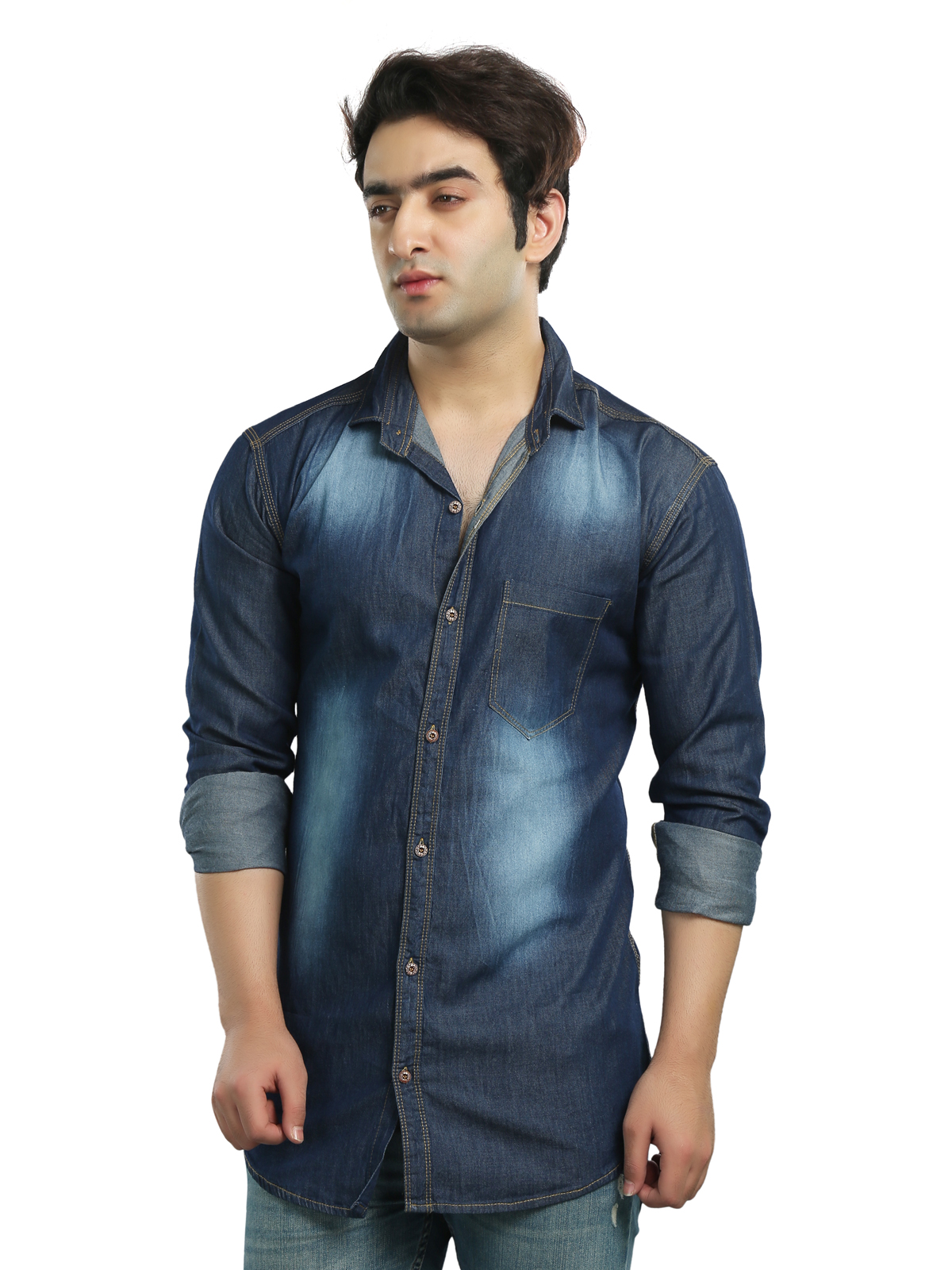 Kandy Men\'s Casual Denim Dark Blue Shirt