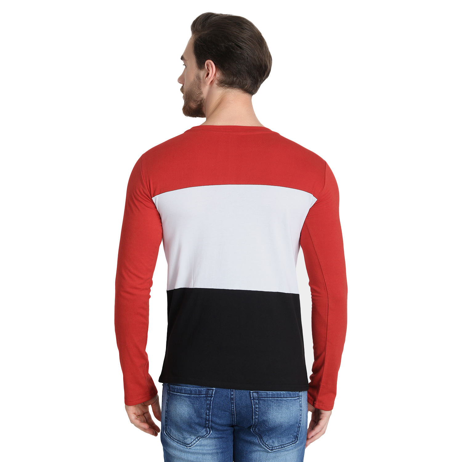 Buy BuyNewTrend Red White Cotton Color Block Full Sleeve TShirt For