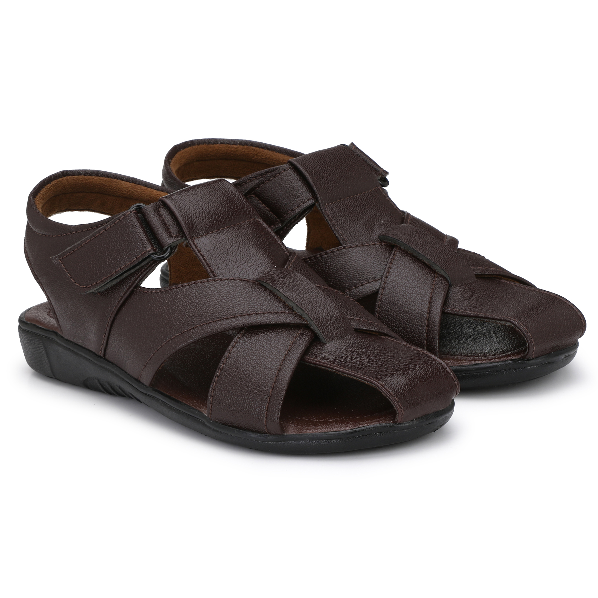 bucik men brown synthetic slip on leather sandals