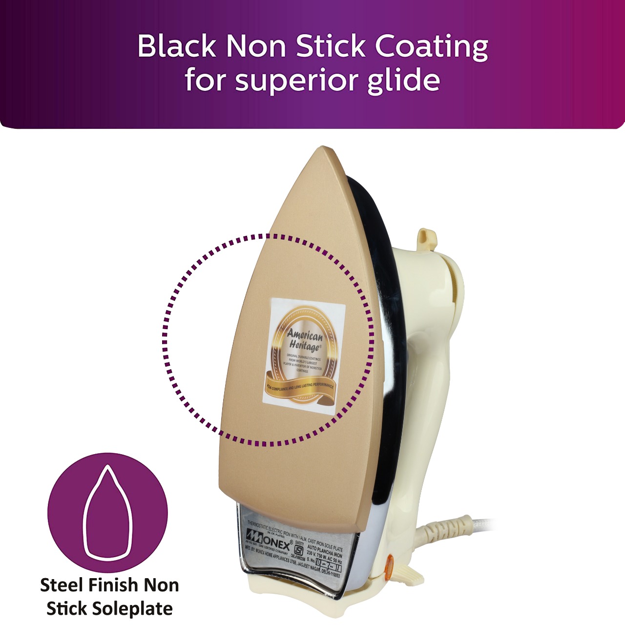 Buy MONEX New Range Of Heavyweight Plancha 1000 W Dry Iron (Cream