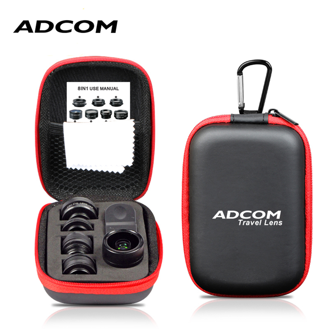 Adcom 8 in 1 Mobile Phone Camera Lens Kit Compatible with All iPhone Android Smartphones Black