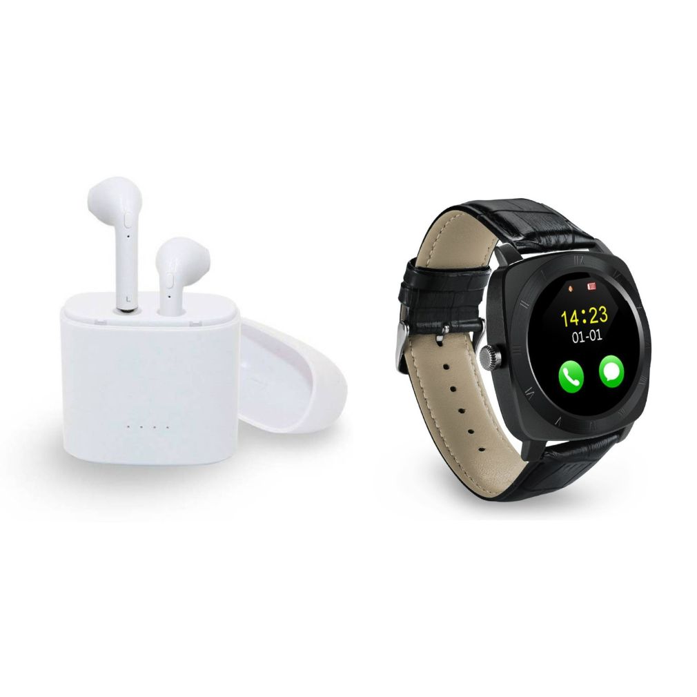 I7 Twins Blutooth Headset and X3 Smart Watch|TWS Earbuds Headsets Double Twins Stereo Music Earphone Bluetooth Headset with Mic|