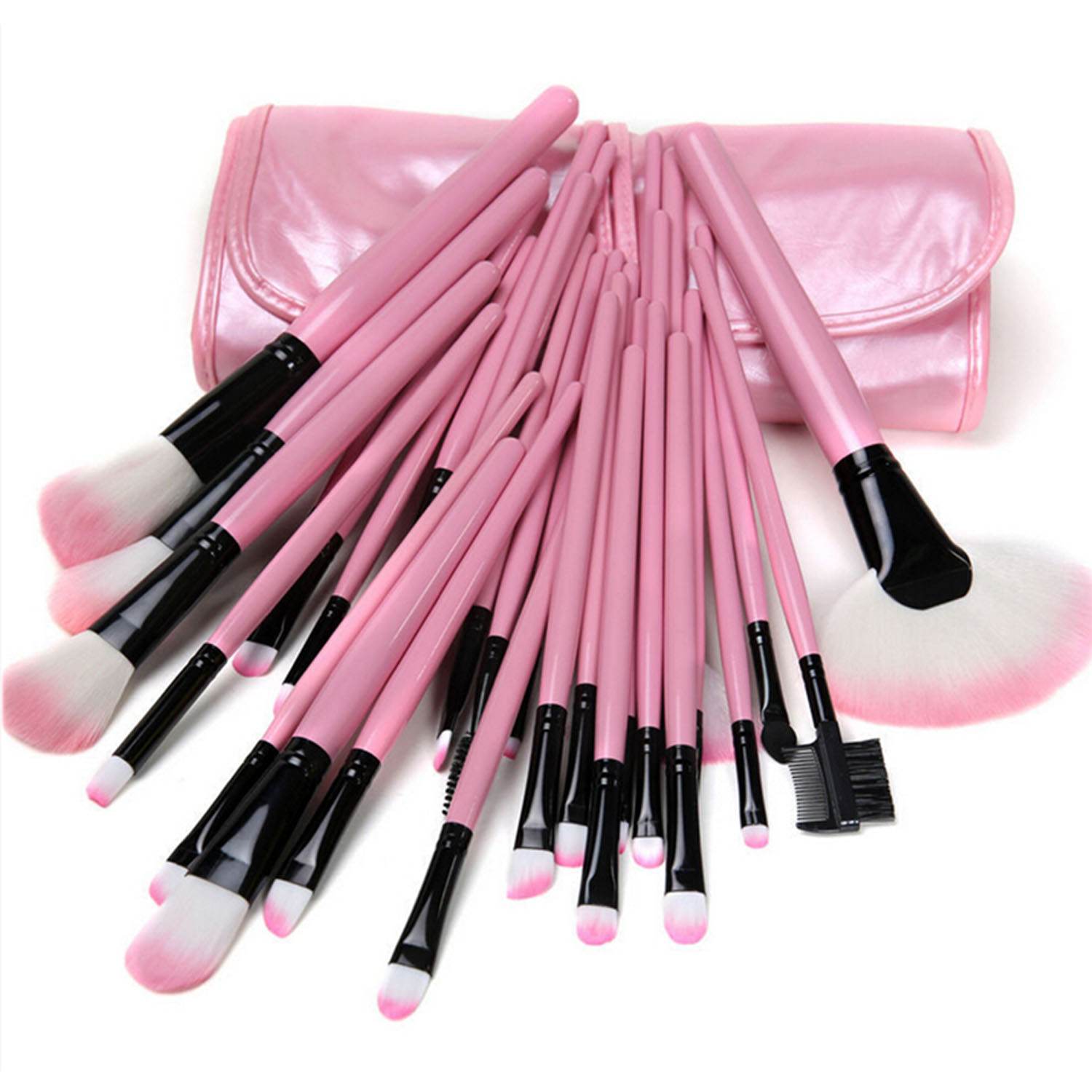 Looks United 24 Premium Cosmetic Makeup Brush Set with Leather Pouch.