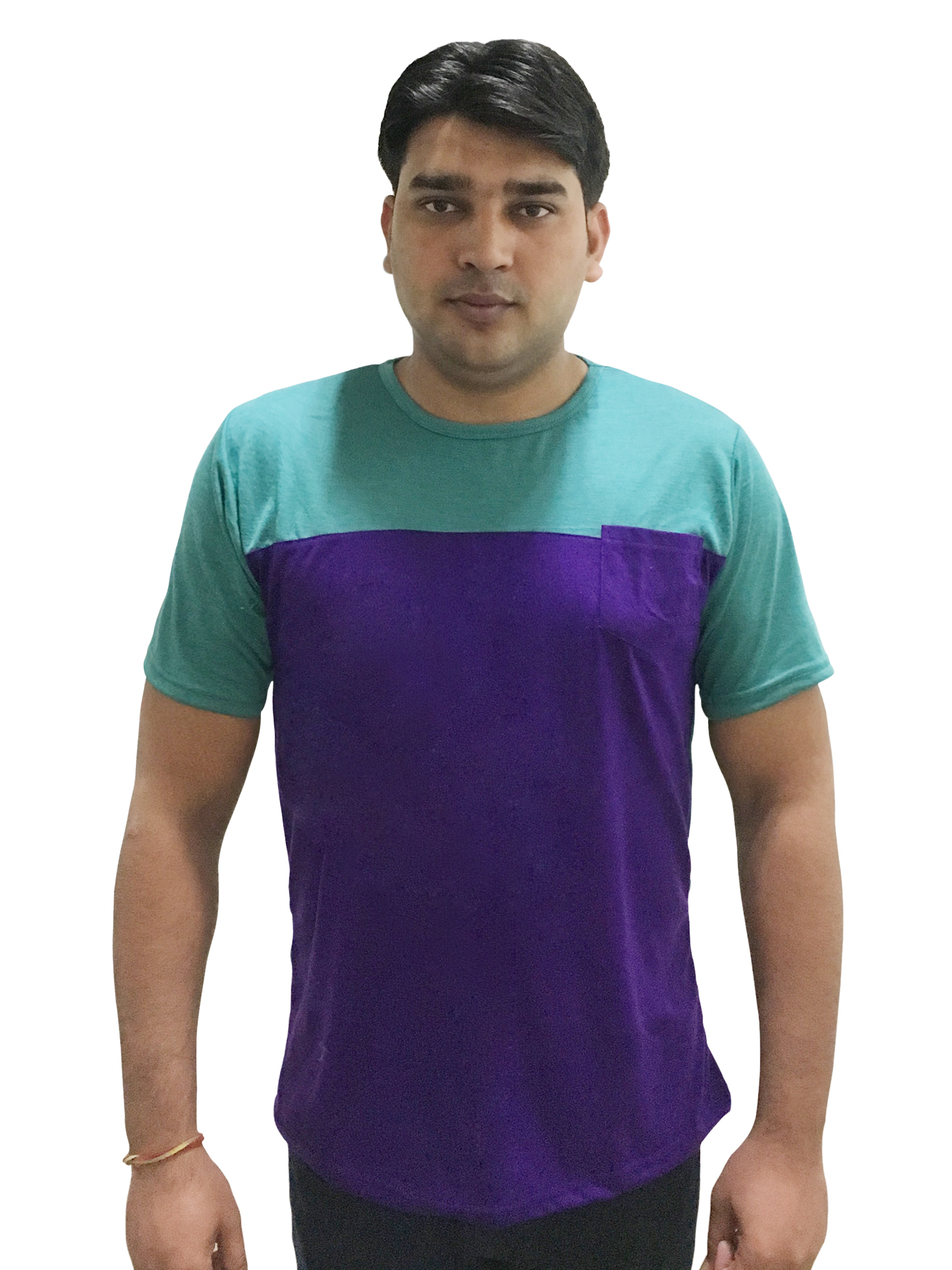 Ceazar Men's round Light Green Purple pocket tshirt