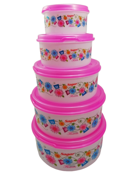 Plastic Food Storage Containers Set of 5 PCS 2500 ml, 1800 ml, 1000 ml, 500 ml, 250ml , Pink