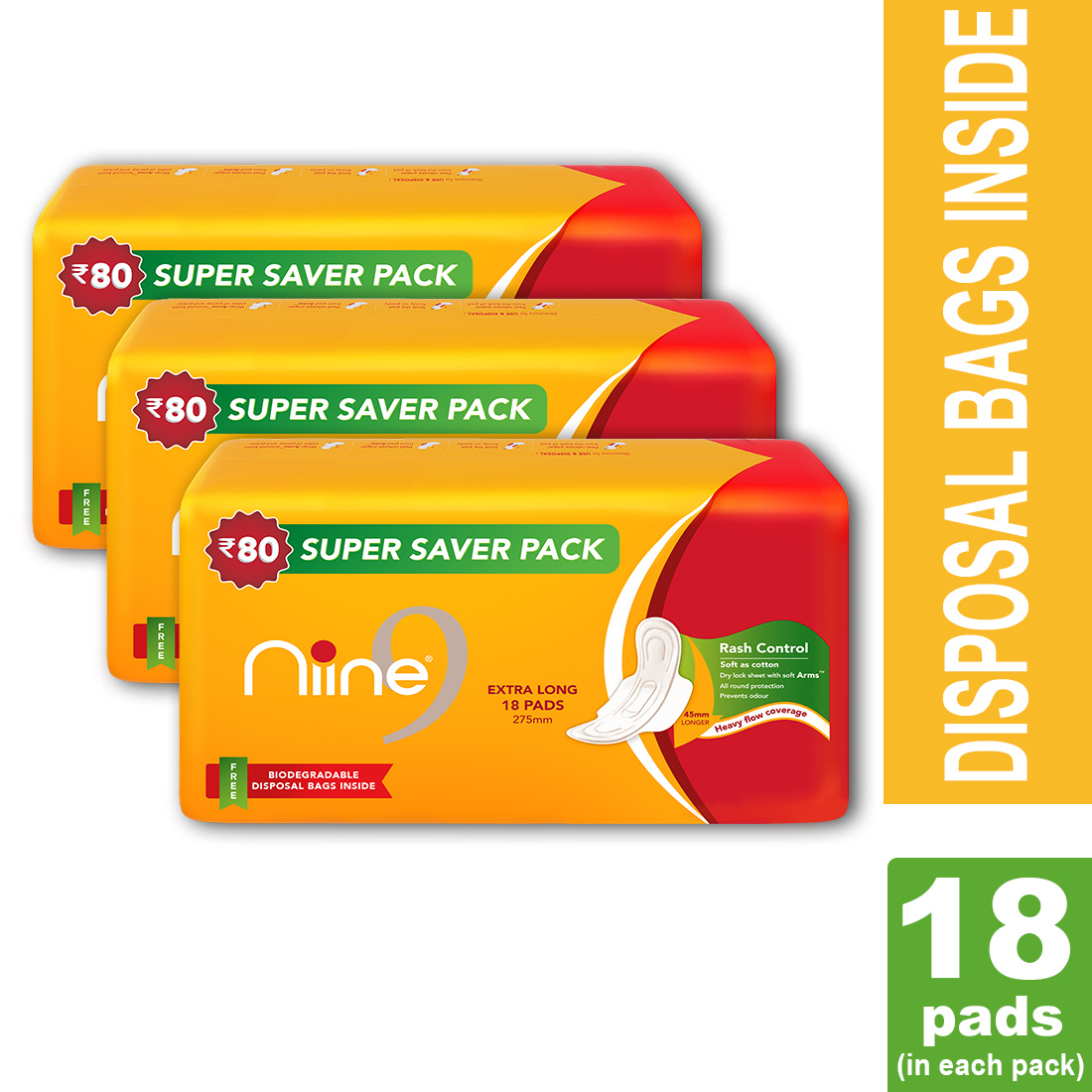 Buy Niine Extra Long Sanitary Pads for women (Pack of 3), With