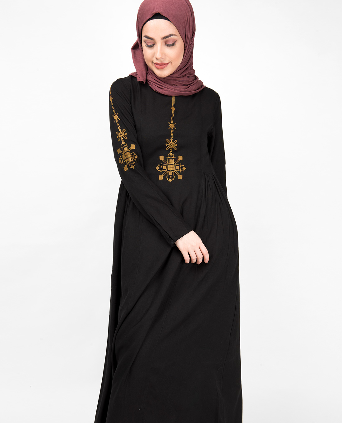 Buy Silk Route London Midnight Black Gold Embroidery Abaya For Women ...
