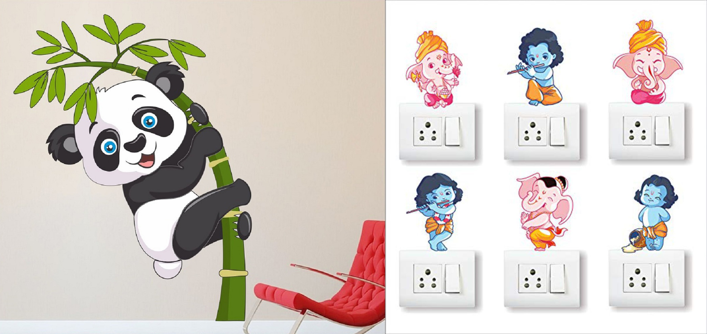 Buy EJA Art Baby Panda Wall Sticker With Free Ganesh and Friends Switch ...