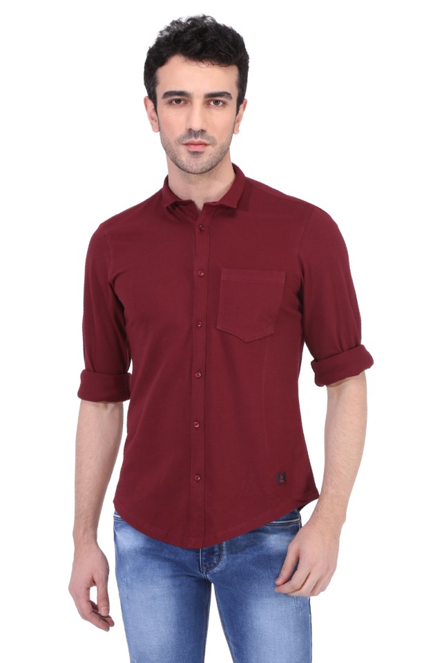 Buy Risque Cotton Casual Shirt For Men MAROON Online @ ₹649 from ShopClues