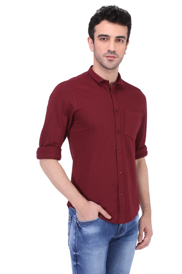 Buy Risque Cotton Casual Shirt For Men MAROON Online @ ₹649 from ShopClues