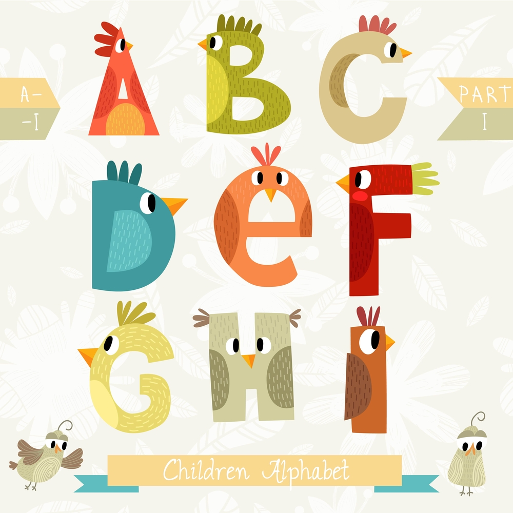 Buy enlgish alphabet with bird face Alphabets and numbers wall sticker ...