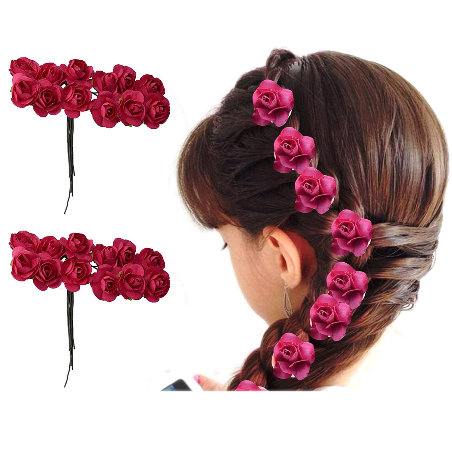Buy Maahal Pack Of 24Pcs, Red Rose Flower Hair Juda Pin Hair