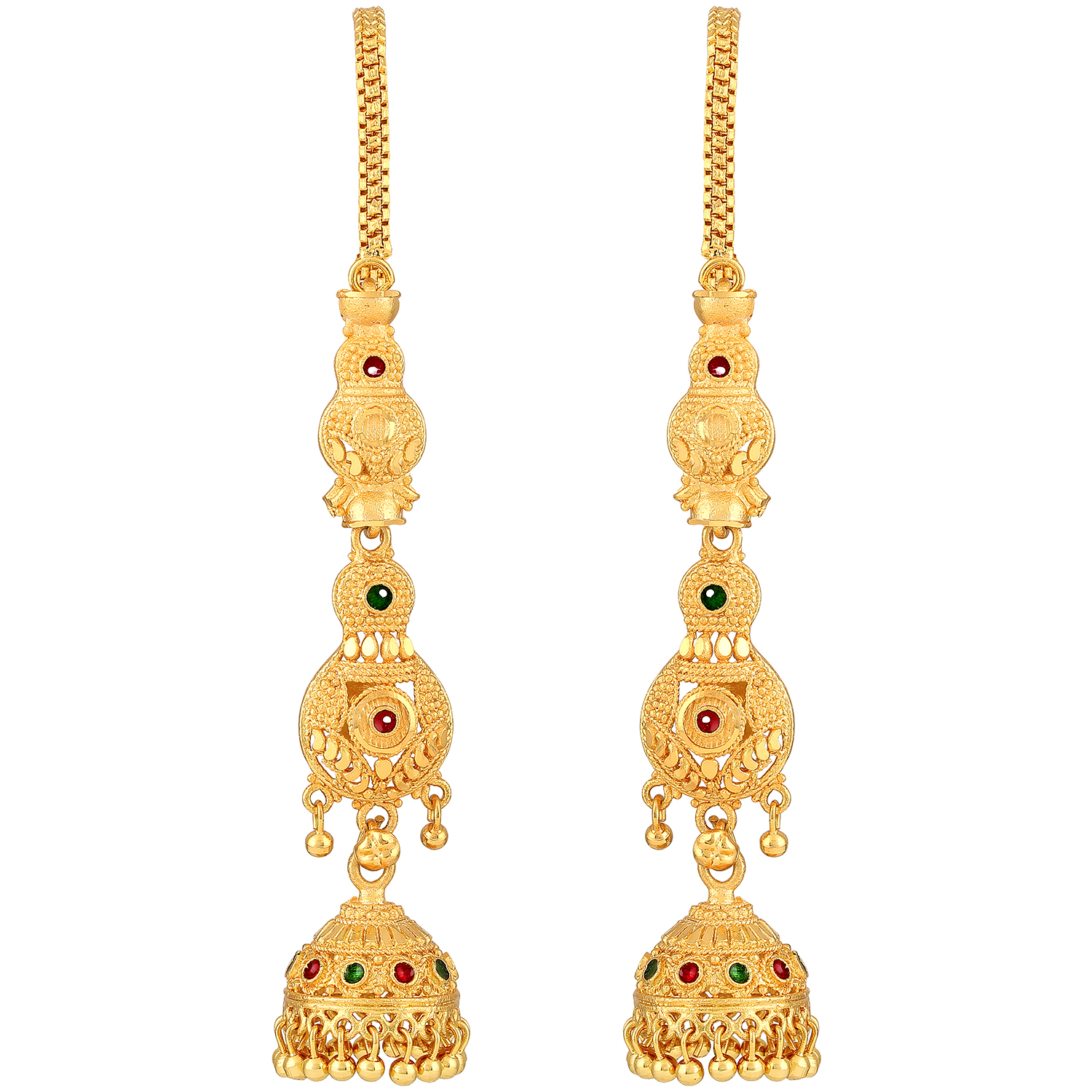 Asmitta Traditional Meenakari Work Gold Plated With Long Patta Chain Brass Jhumki Earring For Women