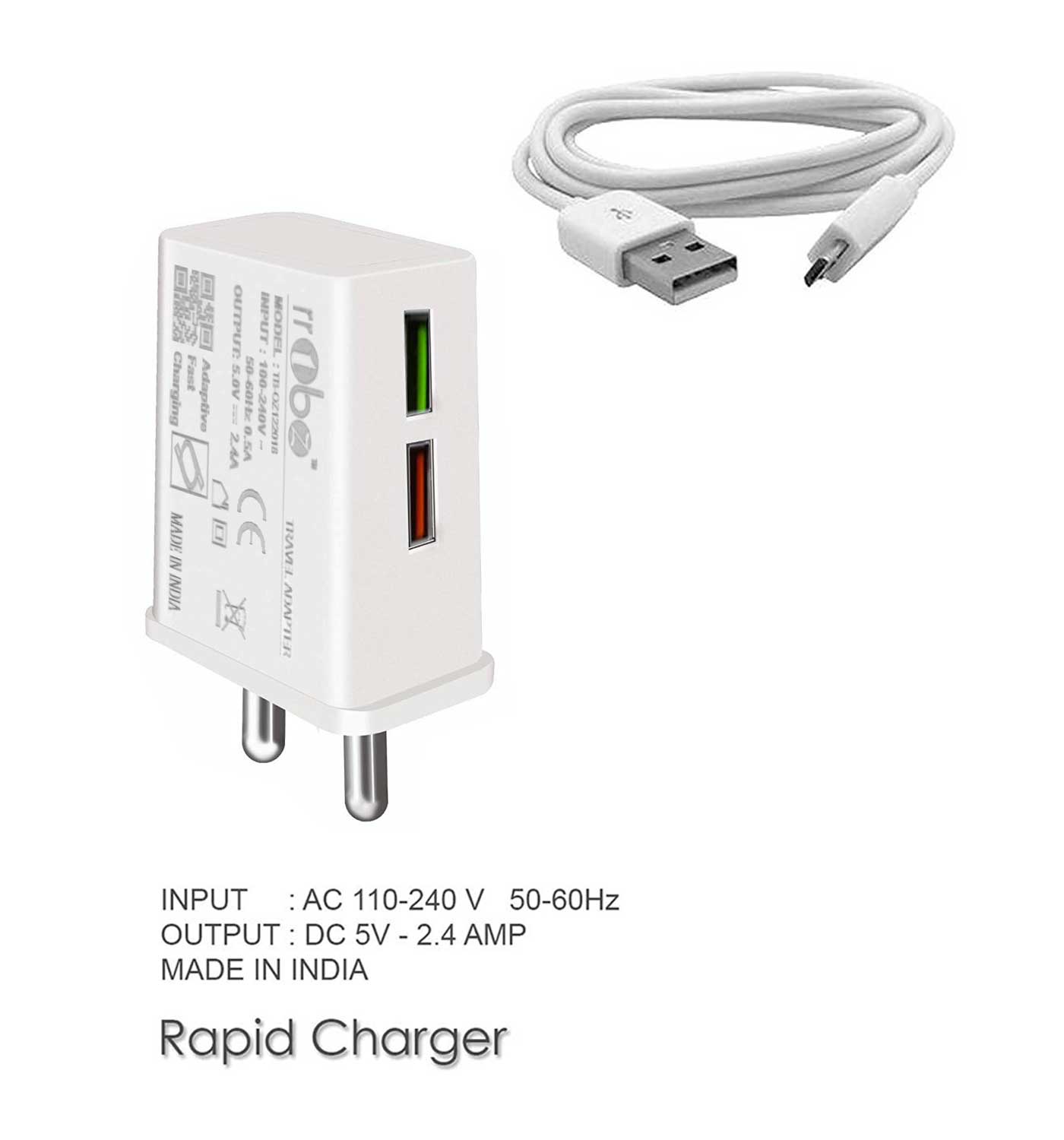 RRTBZ 2.4Amp High Speed Universal Wall Charger, Travel Charger With Micro USB Cable Mobile Charger Power Adapter Wall Charger White