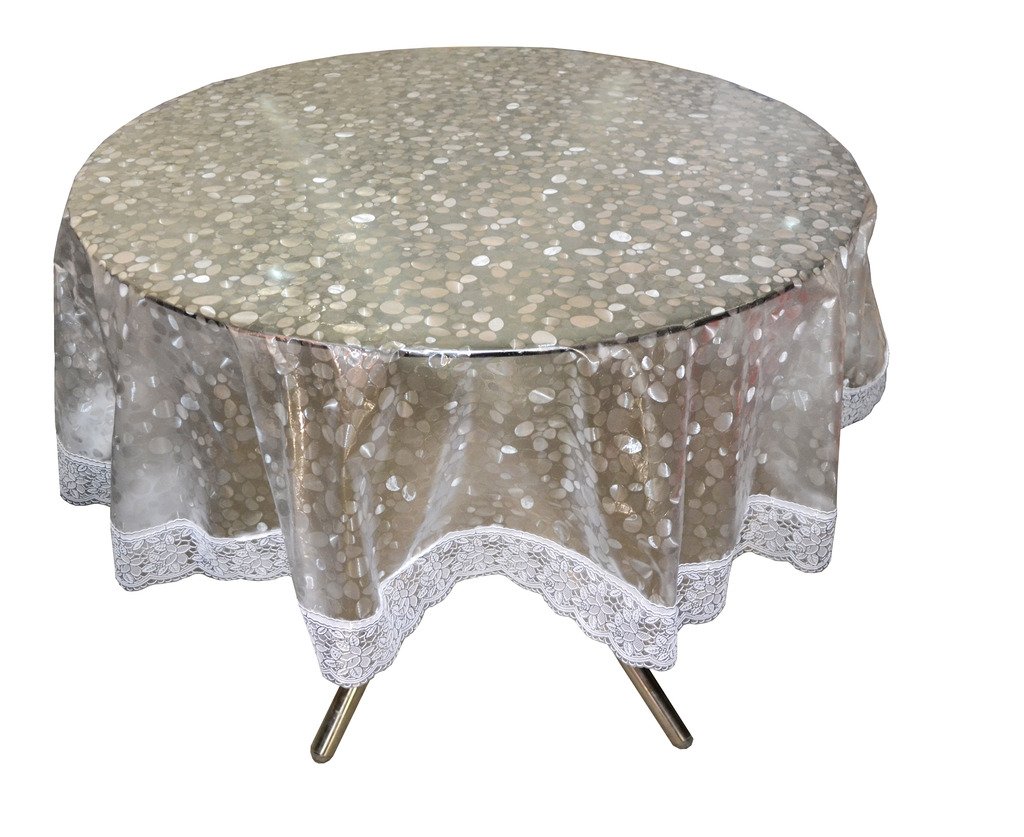 CASA NEST PVC Waterproof 4 Seater Round Table Cover with Silver Lace 60 x 60  Silver 