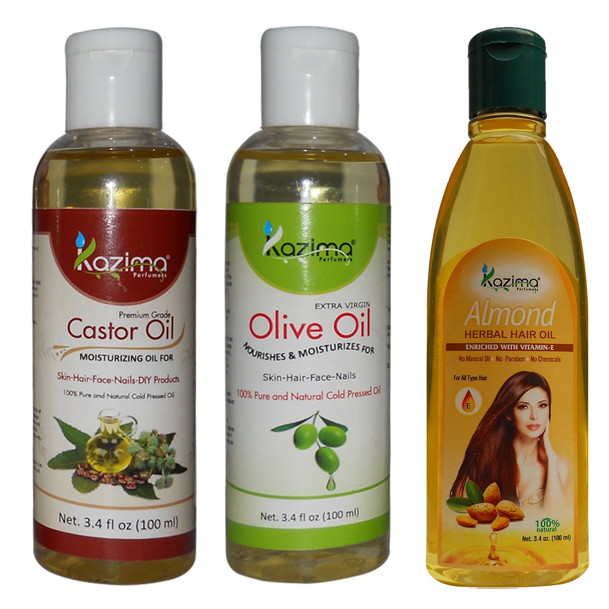 Buy KAZIMA Combo of Olive Oil + Castor Oil and Almond Herbal Hair Oil (Each 100ML ) Anti Hair