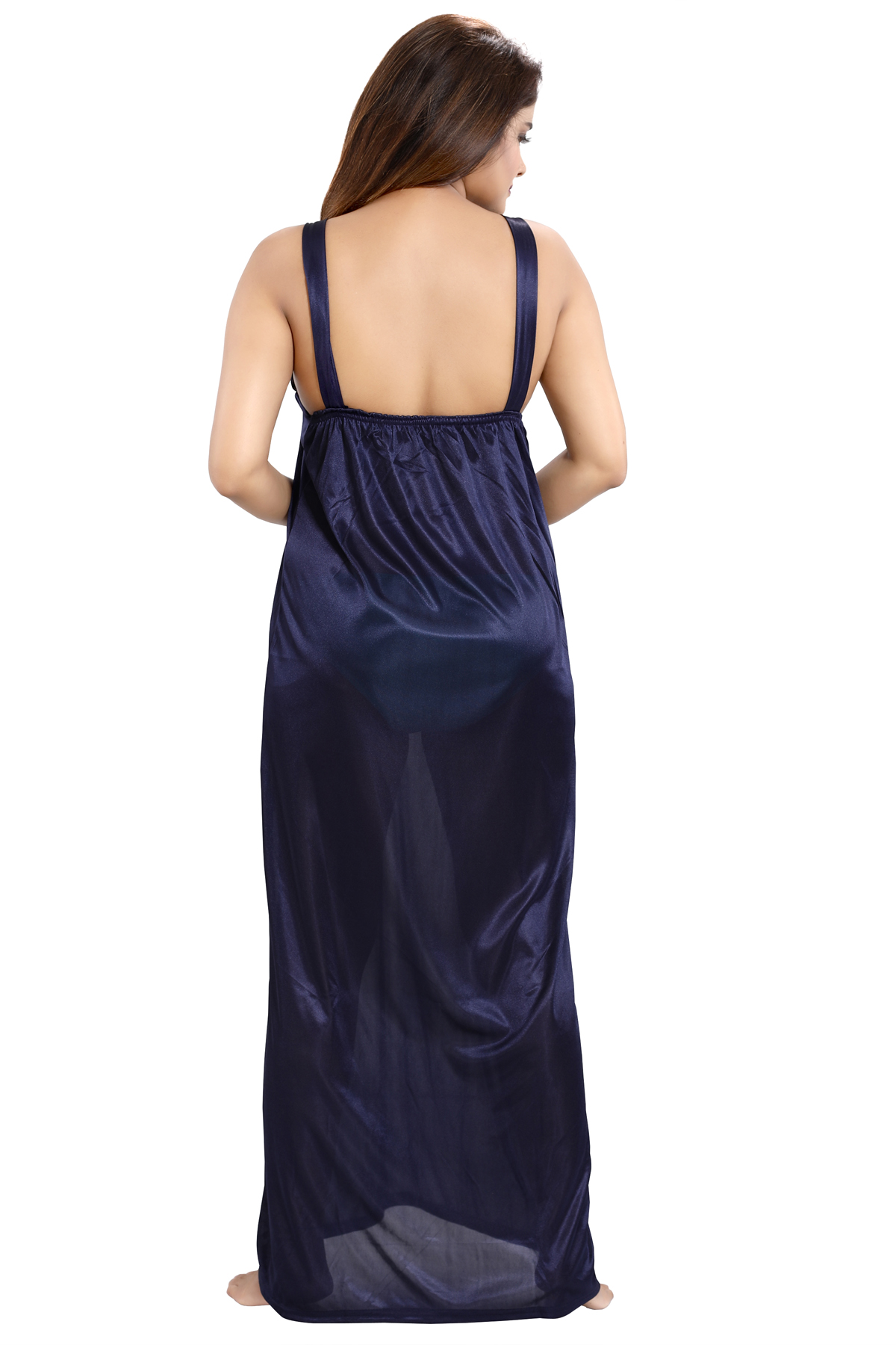 Buy Be You Navy Blue Solid Lace Satin Women Nightwear Set 1 Robe 1