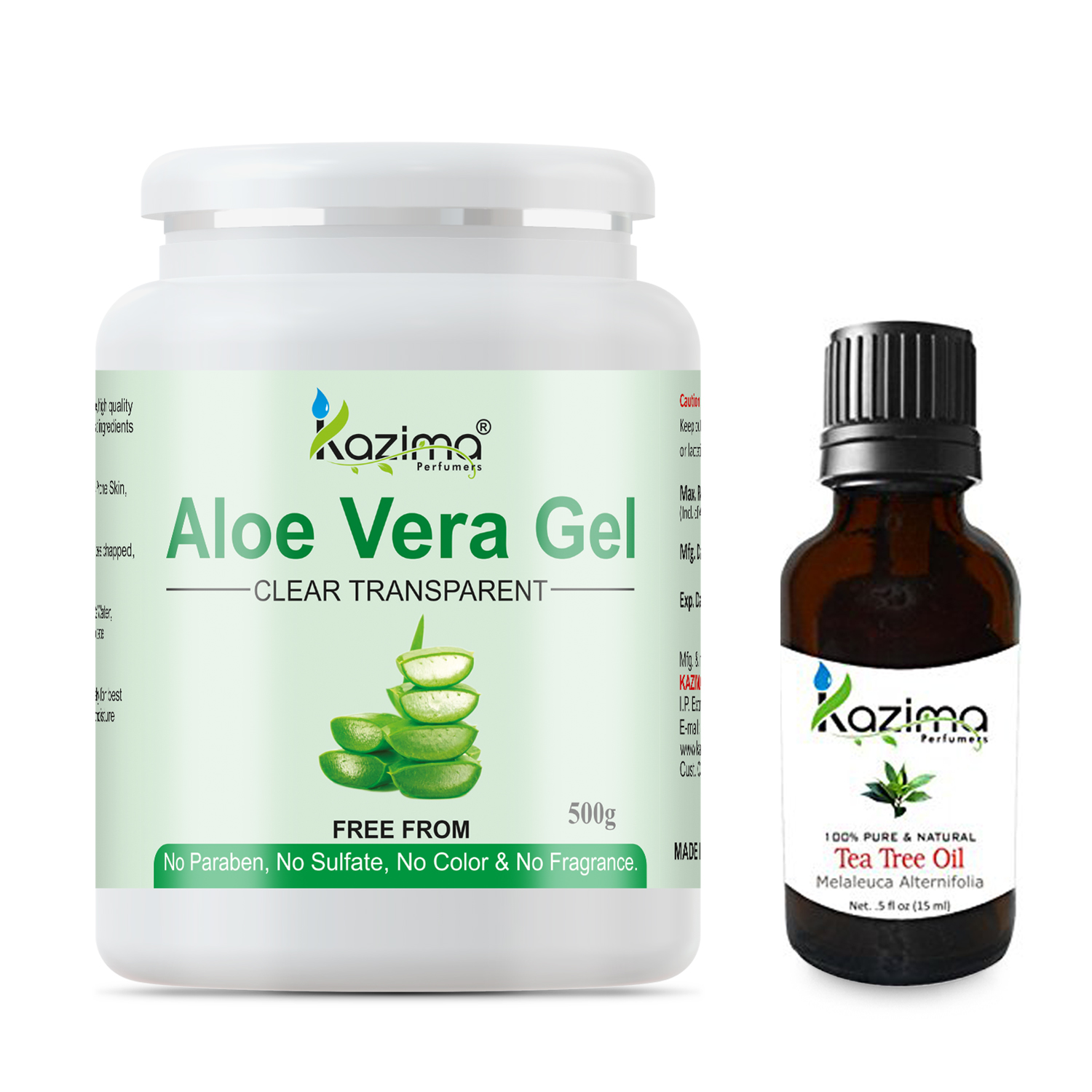 Buy Kazima Aloe Vera Gel Raw 500 Gram And Tea Tree Oil 15ml 100 Pure