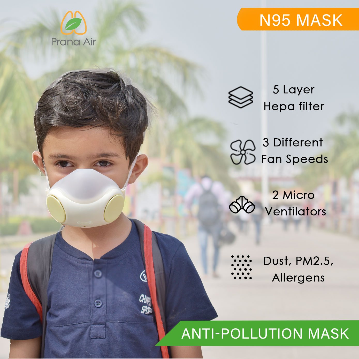 Buy Prana Air Junior AntiPollution Mask For Children N95 Mask 5 Layers