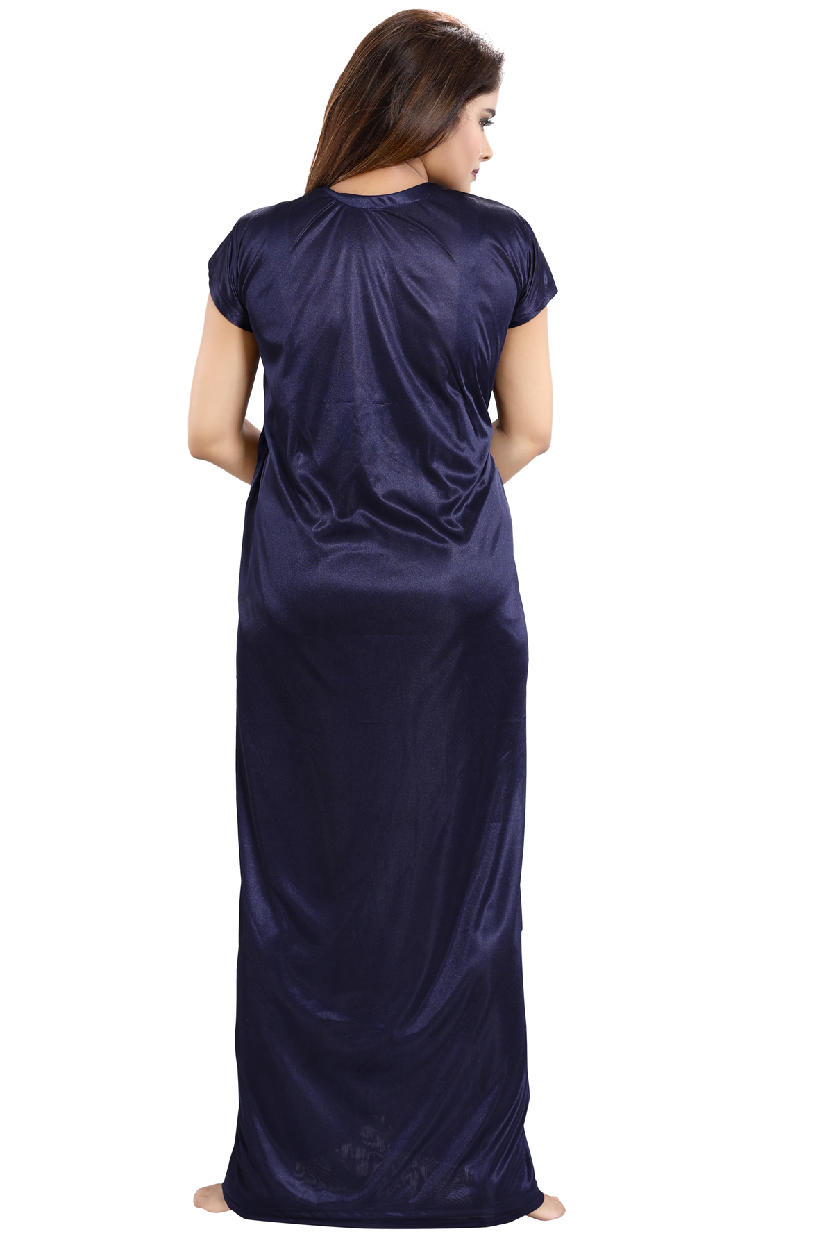 Buy Be You Navy Blue Solid Lace Satin Women Nightwear Set (1 Robe, 1 ...