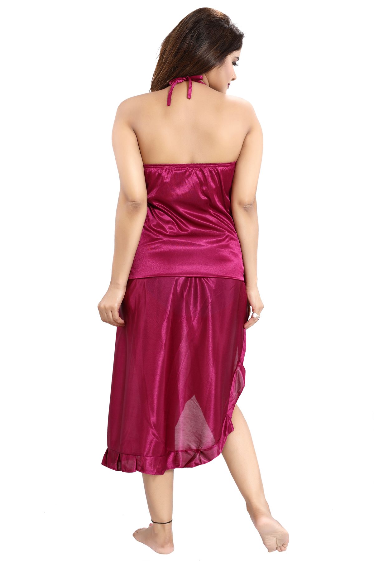 Buy Be You Magenta Solid Lace Satin Women Nightwear Set 1 Robe 1 Nighty 1 Lingerie Set 1 4338