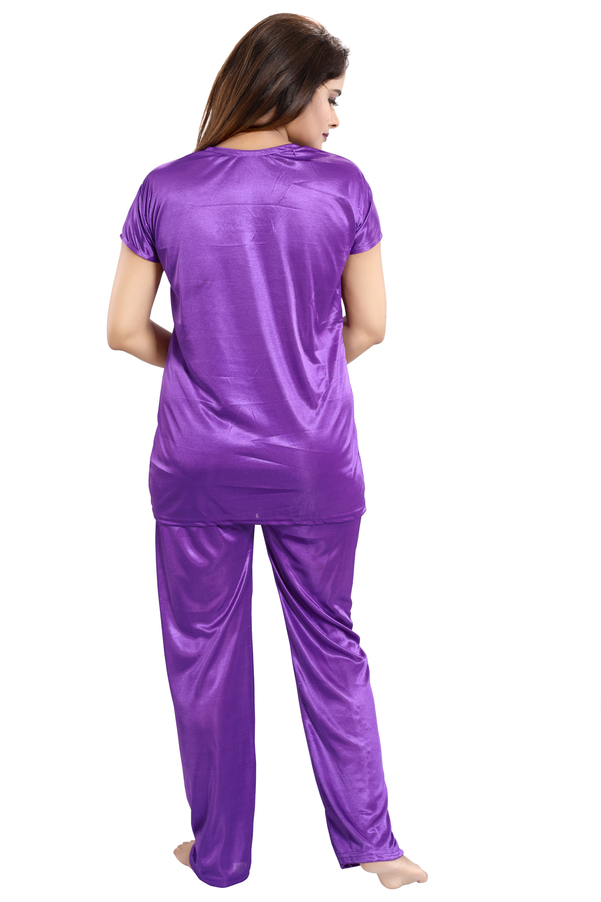 Buy Be You Purple Solid Lace Satin Women Nightwear Set (1 Robe, 1 ...