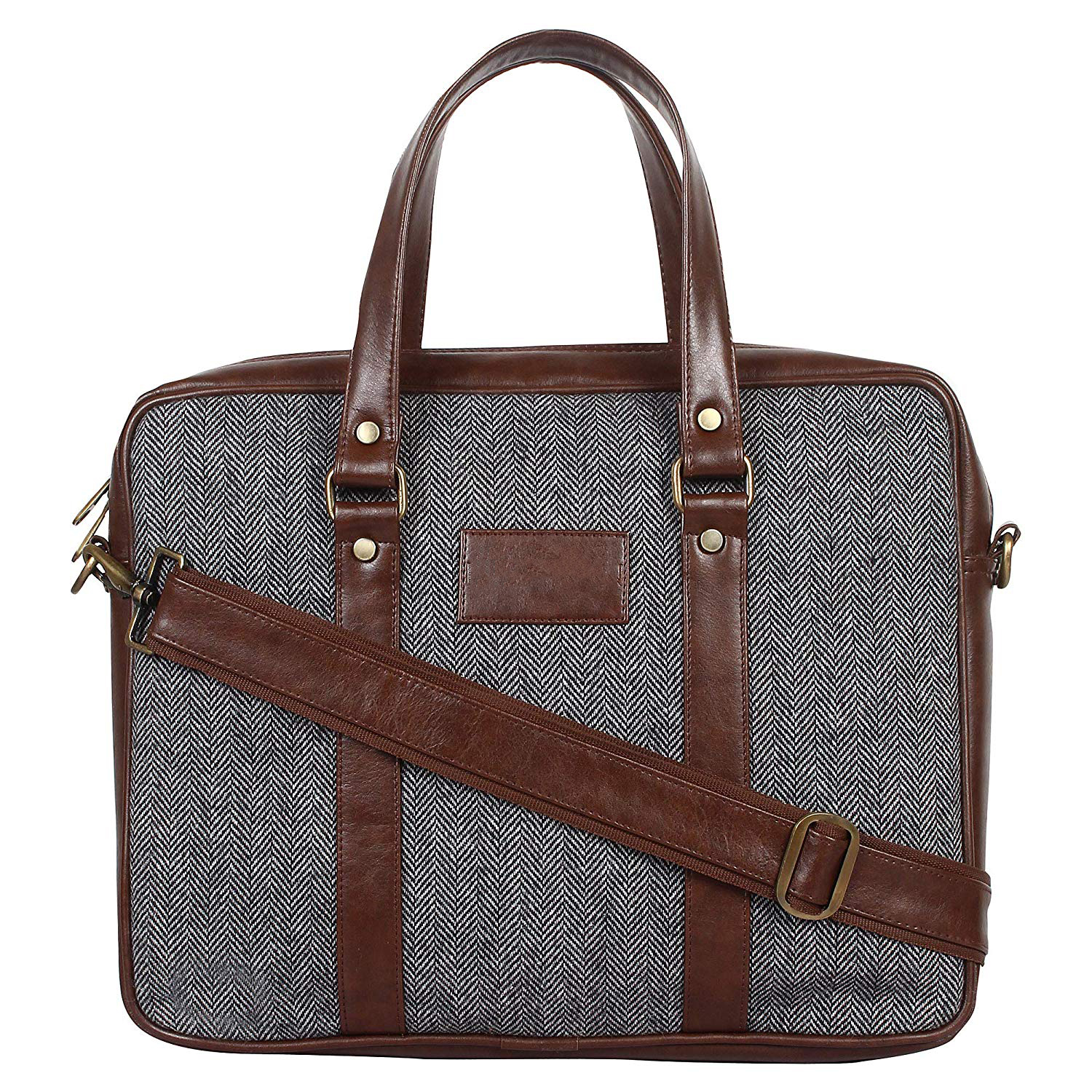 Home Story Tweed and Vegan Premium Leatherette Laptop Messenger Bag for 15.6 inch Laptops Brown Colour